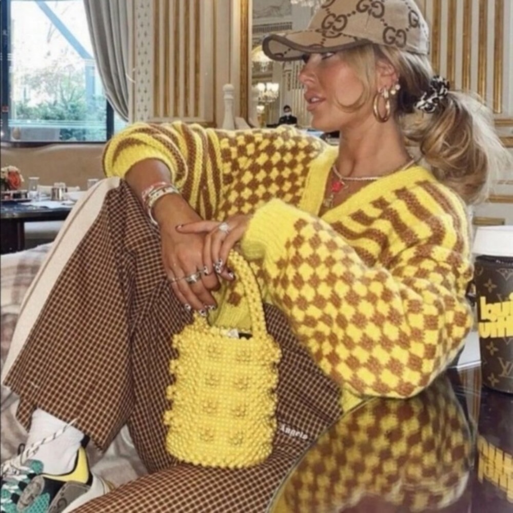 ZARA Bloggers Favorite Combination Jacquard Knit Cardigan Yellow Mustard c3. - Picture 4 of 16